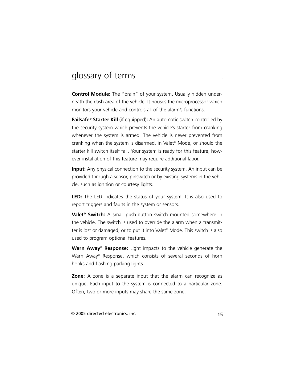 Glossary of terms | Hornet Car Security G727T User Manual | Page 18 / 21