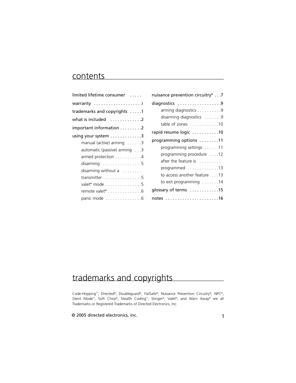 Contents trademarks and copyrights | Hornet Car Security G727T User Manual | Page 4 / 21
