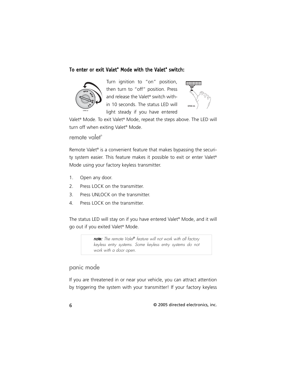 Remote valet, Panic mode | Hornet Car Security G727T User Manual | Page 9 / 21