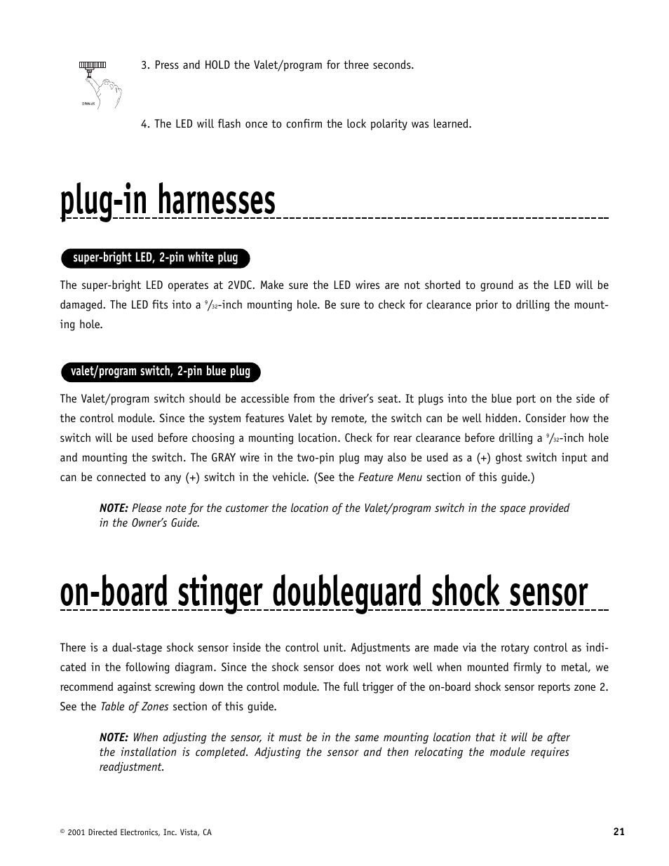 Plug-in harnesses, On-board stinger doubleguard shock sensor | Hornet Car Security 700T User Manual | Page 21 / 28