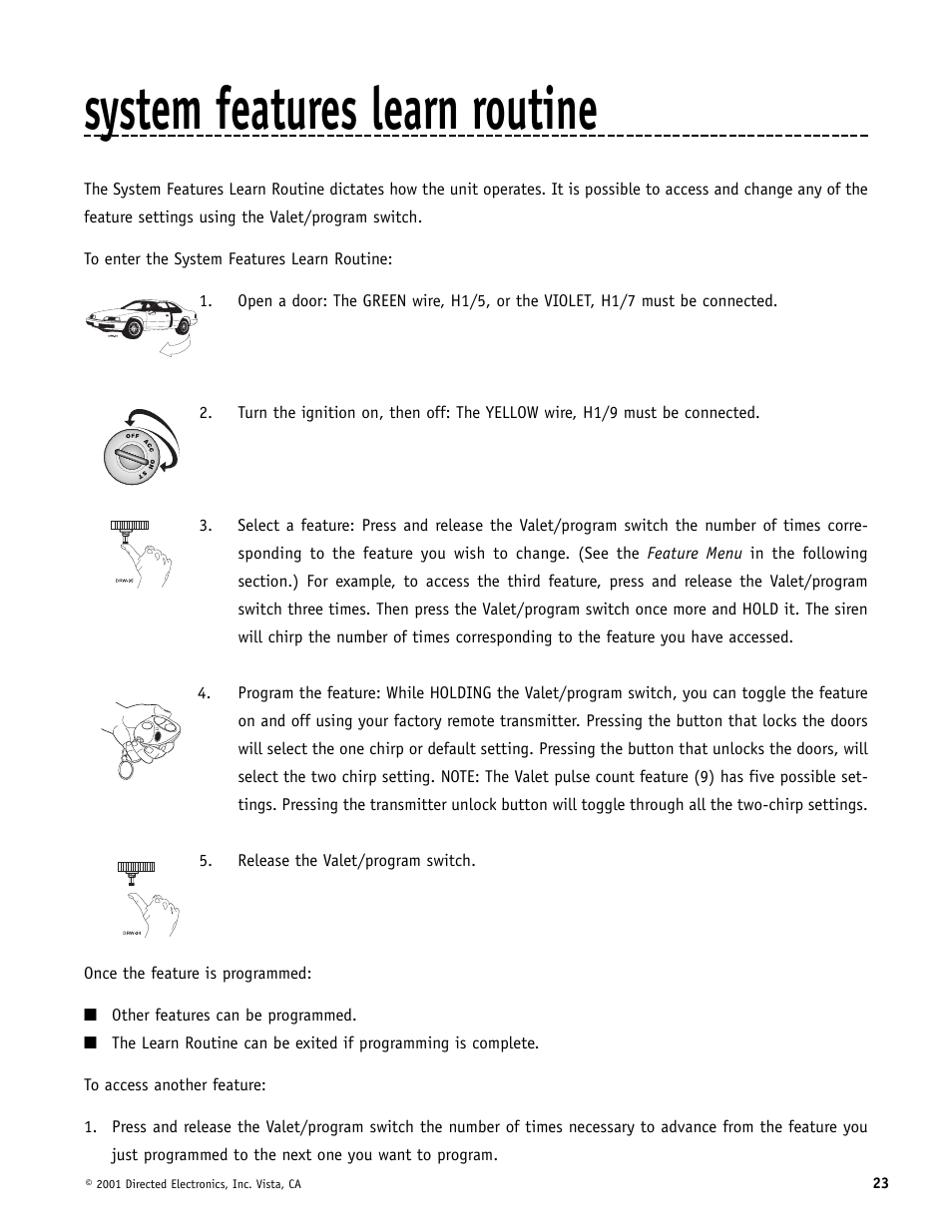 System features learn routine | Hornet Car Security 700T User Manual | Page 23 / 28