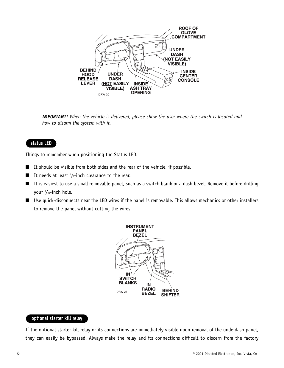 Optional starter kill relay status led | Hornet Car Security 700T User Manual | Page 6 / 28