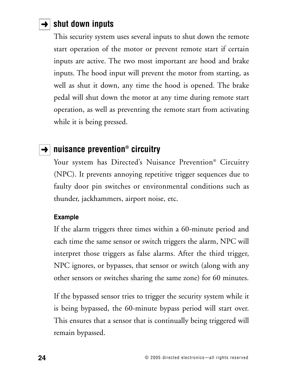 Shut down inputs, Nuisance prevention, Circuitry | Hornet Car Security 563T User Manual | Page 27 / 44