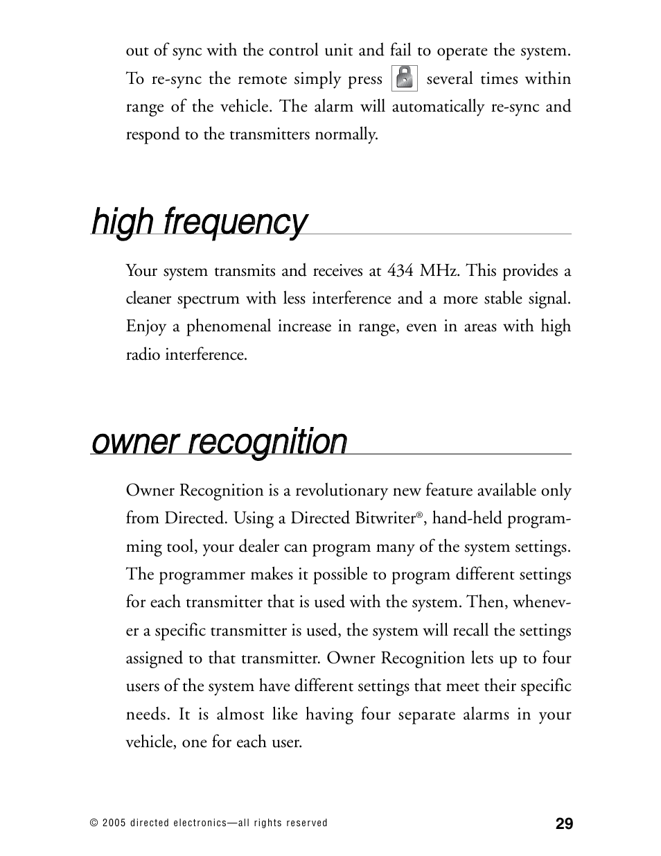 Hhiig gh h ffrre eq qu ue en nc cyy, Oow wn ne err rre ec co og gn niittiio on n | Hornet Car Security 563T User Manual | Page 32 / 44