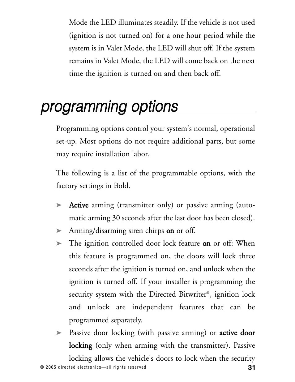 Pprro og grra am mm miin ng g o op pttiio on nss | Hornet Car Security 563T User Manual | Page 34 / 44