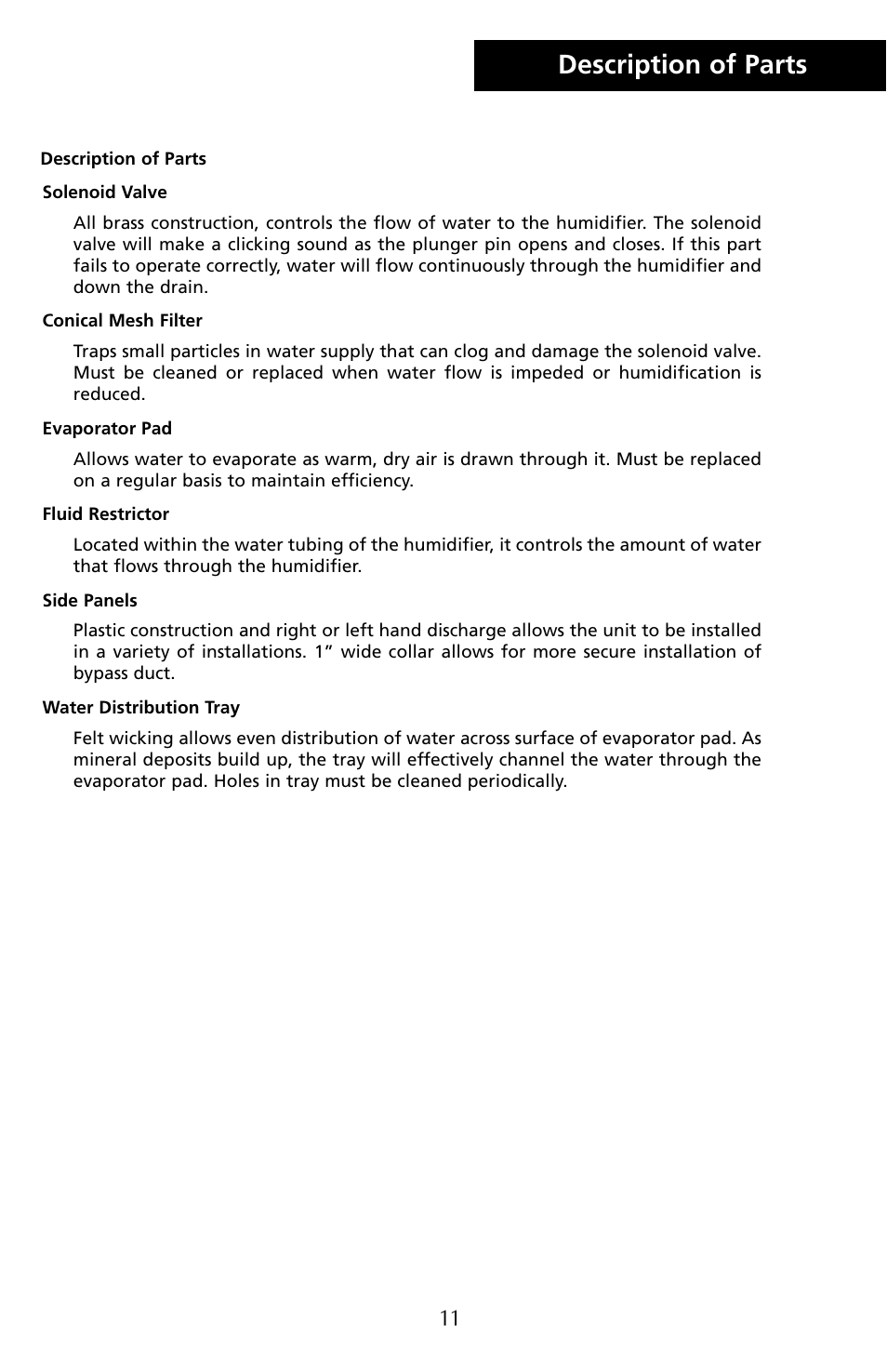 Description of parts | Herrmidifier Co G-200/300 User Manual | Page 13 / 16