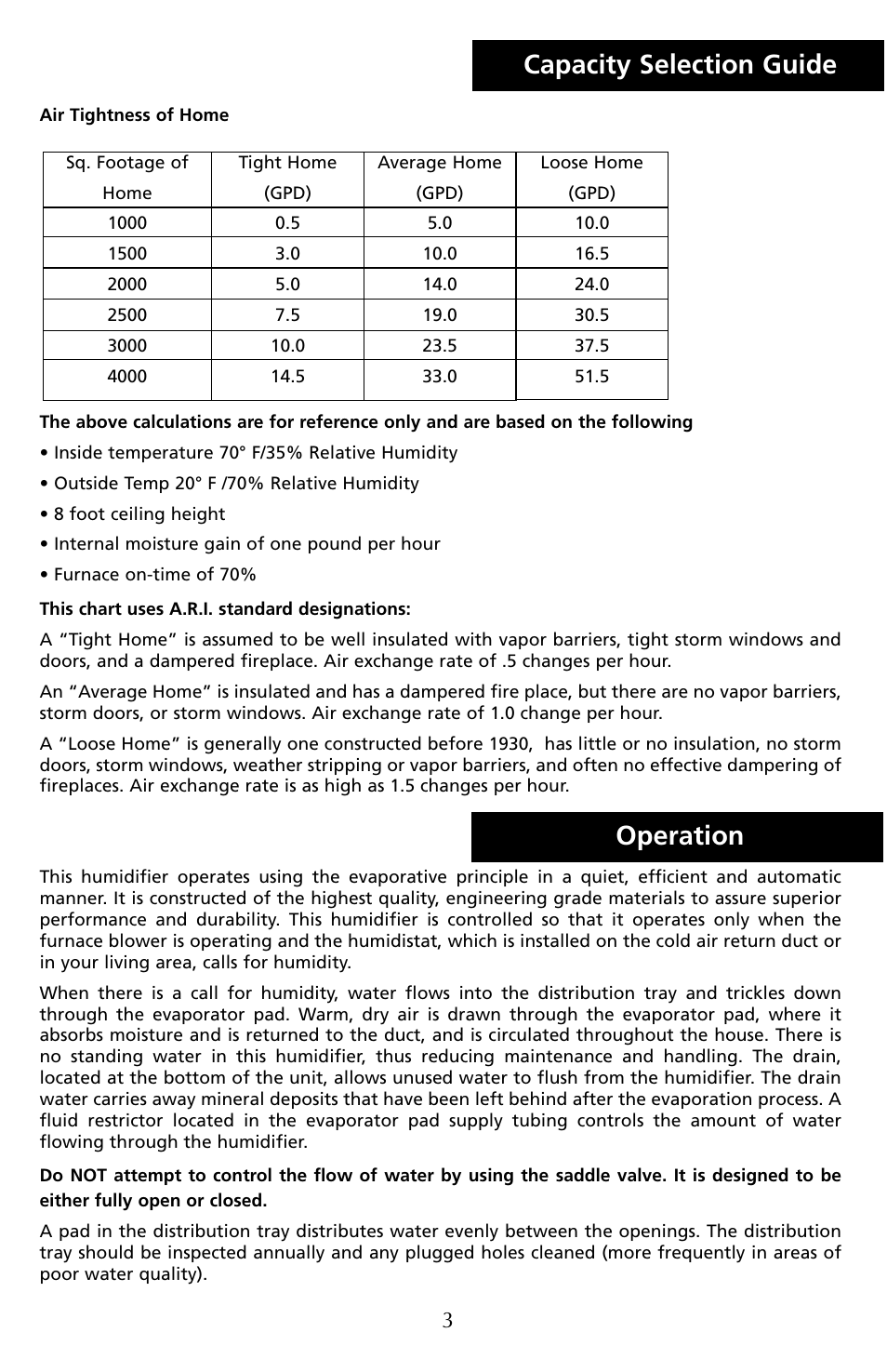 Capacity selection guide operation | Herrmidifier Co G-200/300 User Manual | Page 5 / 16
