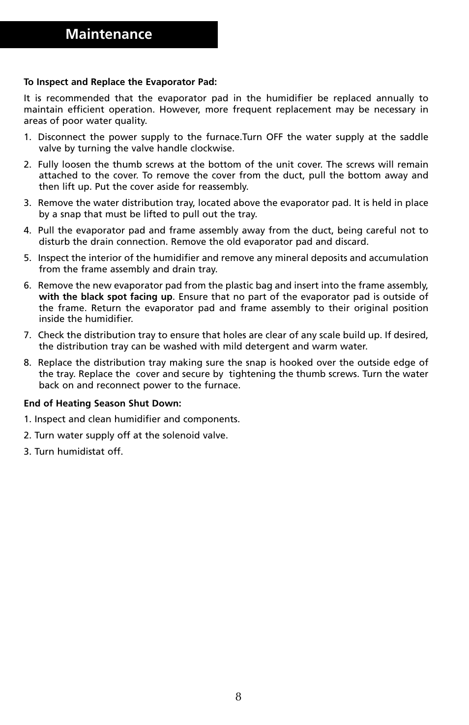 Maintenance | Herrmidifier Co G-100ES User Manual | Page 10 / 16