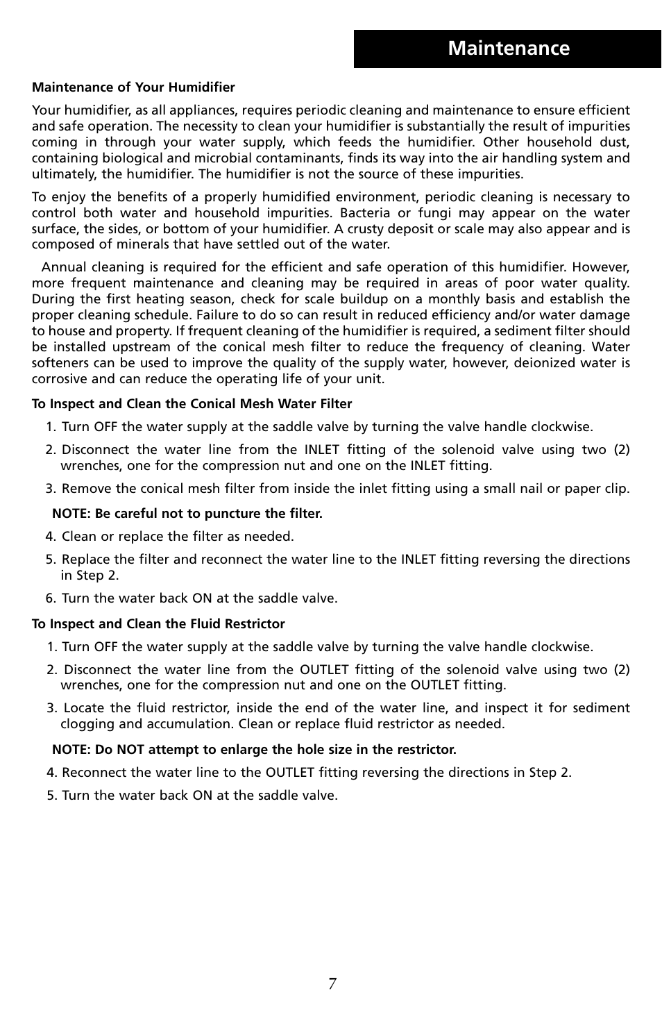 Maintenance | Herrmidifier Co G-100ES User Manual | Page 9 / 16