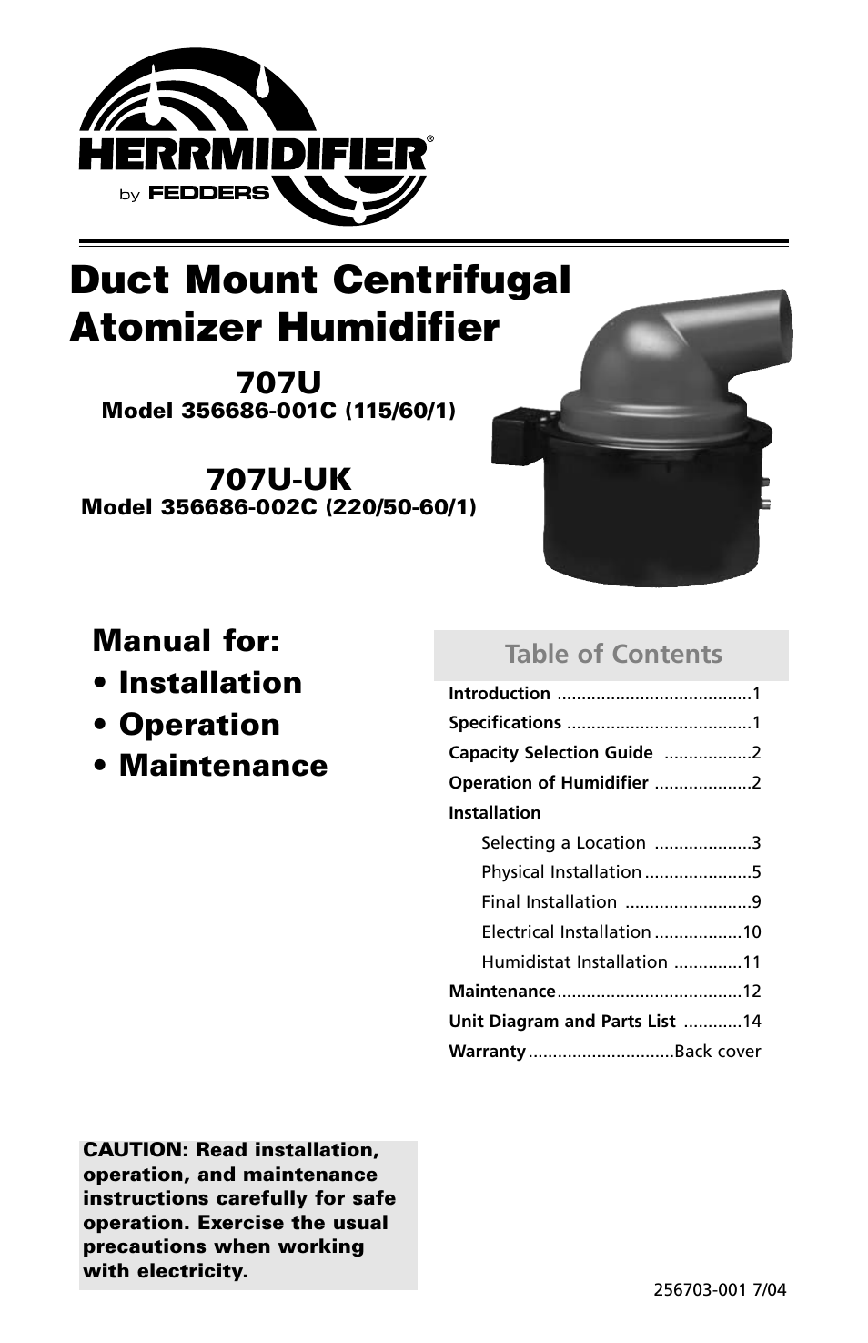 Herrmidifier Co 707U-UK User Manual | 16 pages