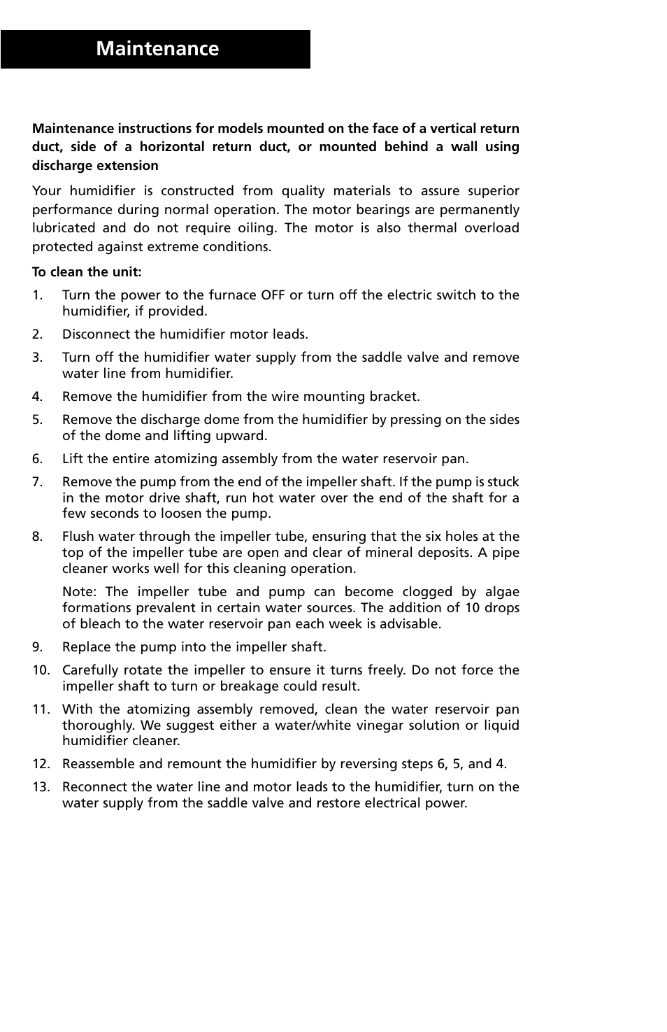 Maintenance | Herrmidifier Co 707U-UK User Manual | Page 14 / 16