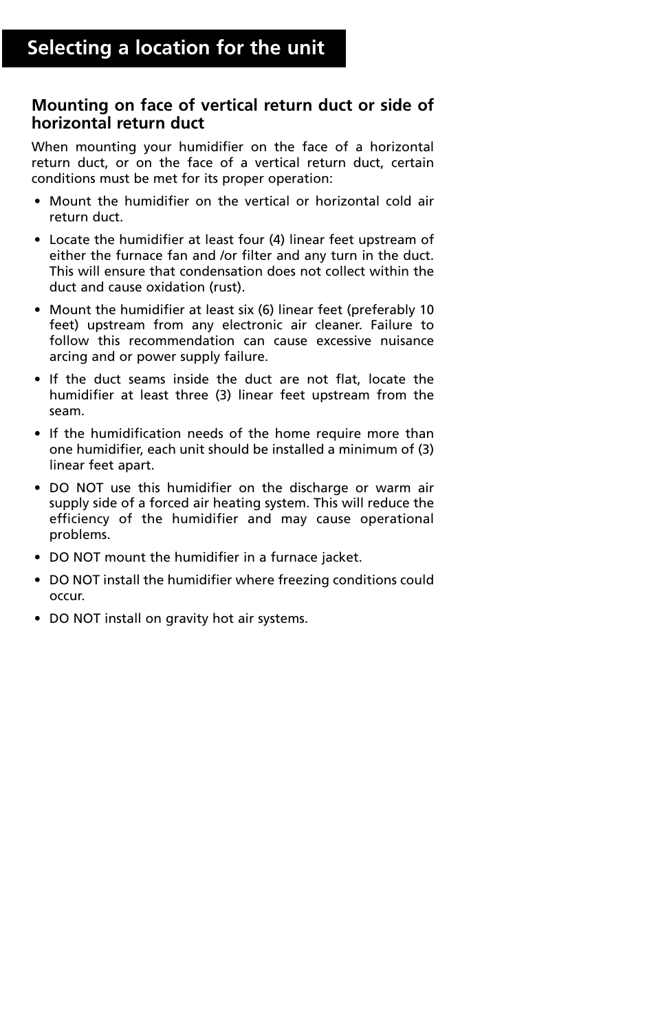 3selecting a location for the unit | Herrmidifier Co 707U-UK User Manual | Page 4 / 16