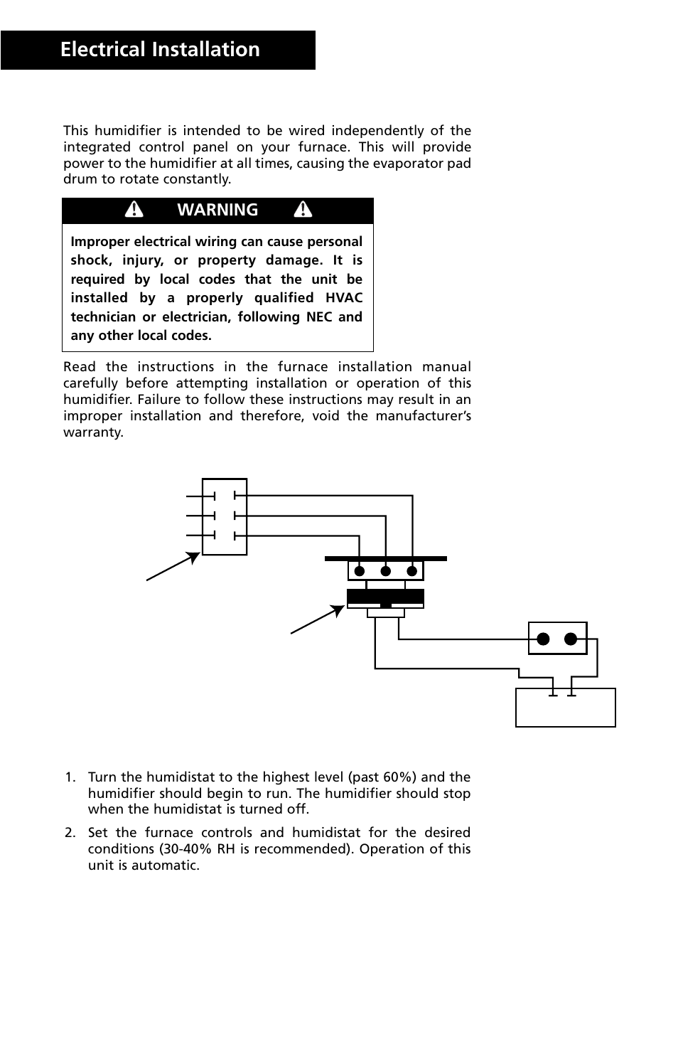 5electrical installation, Warning | Herrmidifier Co 465-C1 User Manual | Page 6 / 12