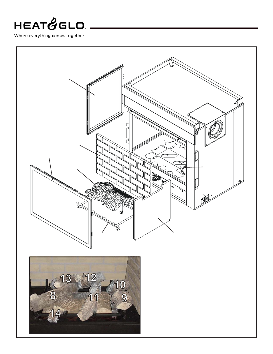 Lcor-hv-ipi, Service parts | Heat & Glo Fireplace RCOR-HV-IPI User Manual | Page 8 / 45
