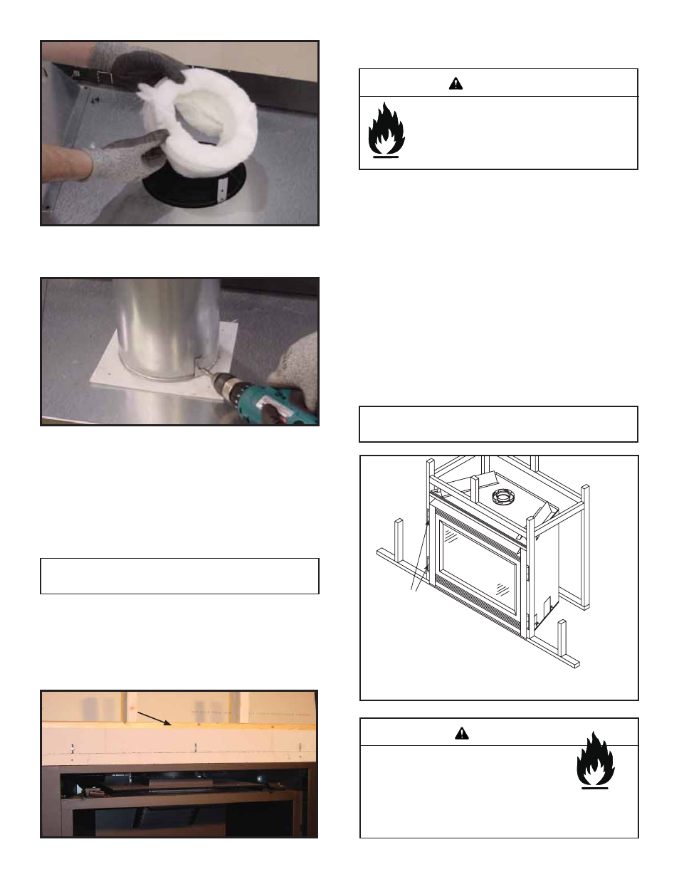 Warning, B. installing the non-combustible board, C. securing and leveling the appliance | Heat & Glo Fireplace 6000G-IPI User Manual | Page 26 / 71
