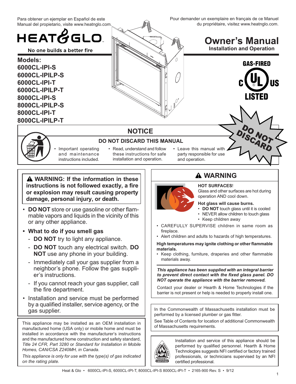 Heat & Glo Fireplace 8000CL-IPI-S User Manual | 82 pages