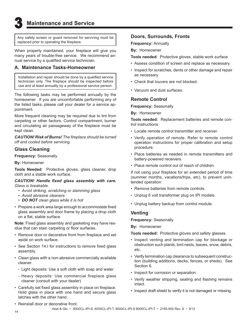 Maintenance and service | Heat & Glo Fireplace 8000CL-IPI-S User Manual | Page 14 / 82