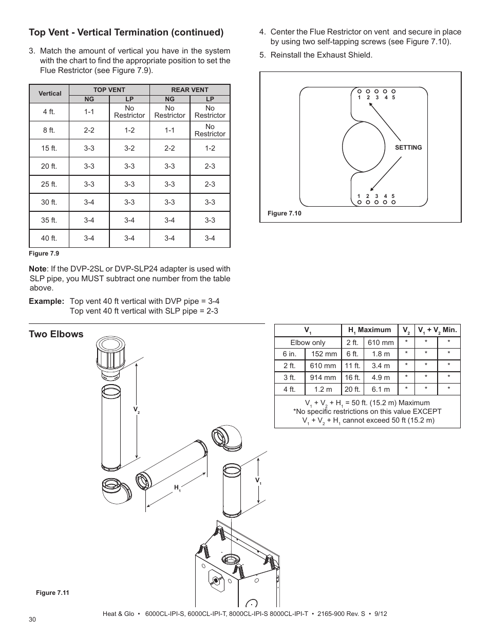 Top vent - vertical termination (continued), Two elbows | Heat & Glo Fireplace 8000CL-IPI-S User Manual | Page 30 / 82