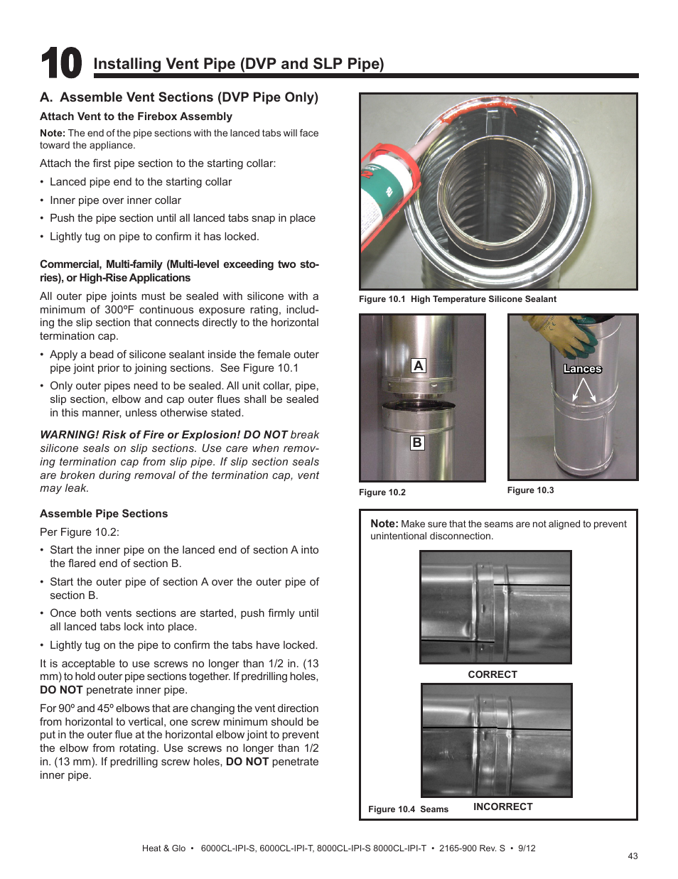 Installing vent pipe (dvp and slp pipe) | Heat & Glo Fireplace 8000CL-IPI-S User Manual | Page 43 / 82