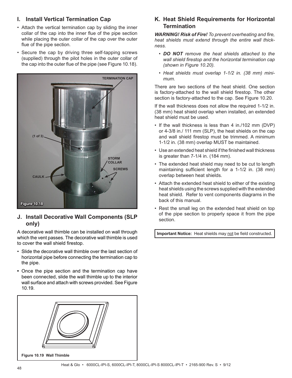 I. install vertical termination cap, J. install decorative wall components (slp only) | Heat & Glo Fireplace 8000CL-IPI-S User Manual | Page 48 / 82
