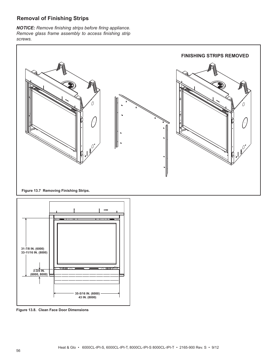 Removal of finishing strips, Finishing strips removed | Heat & Glo Fireplace 8000CL-IPI-S User Manual | Page 56 / 82