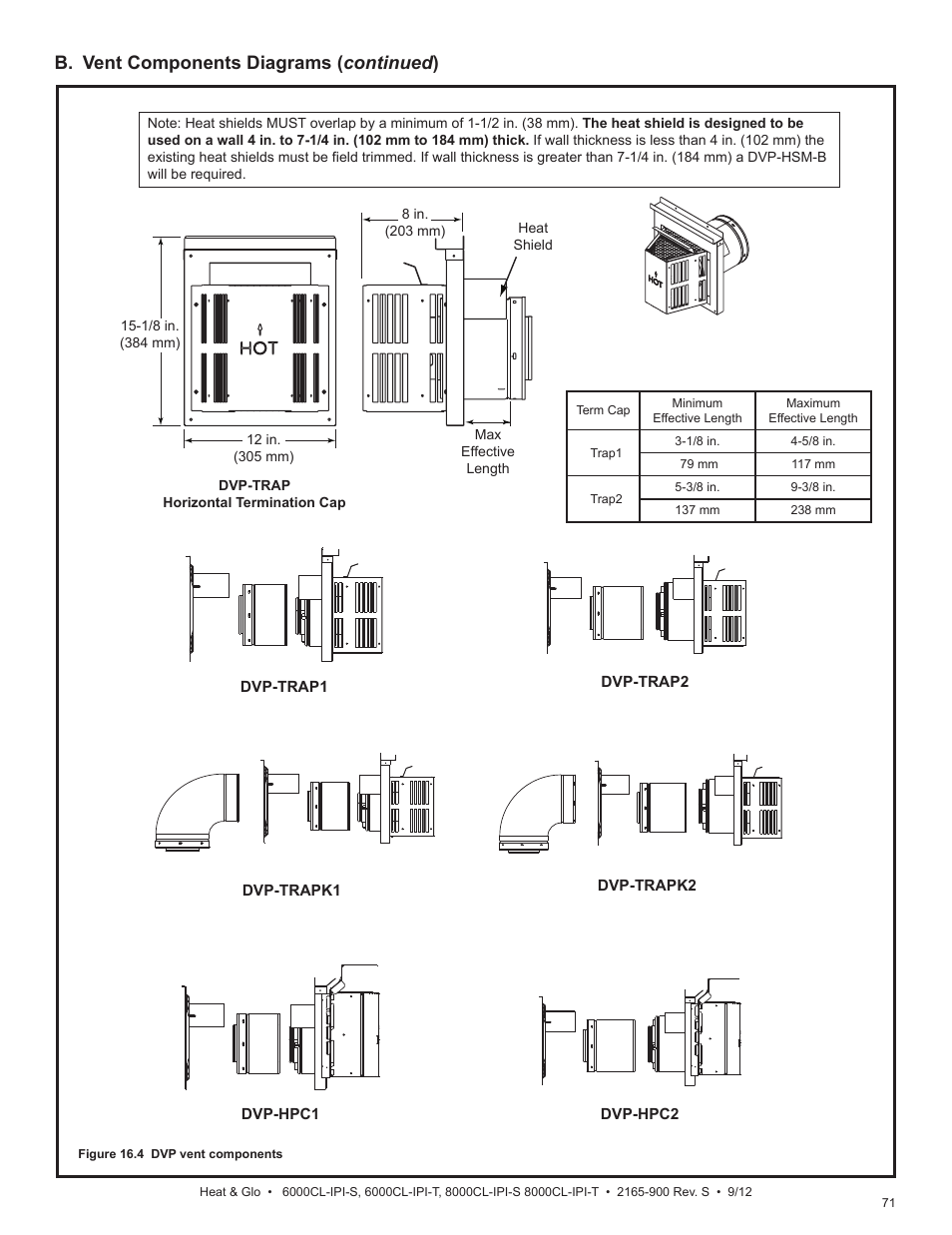 B. vent components diagrams ( continued ) | Heat & Glo Fireplace 8000CL-IPI-S User Manual | Page 71 / 82