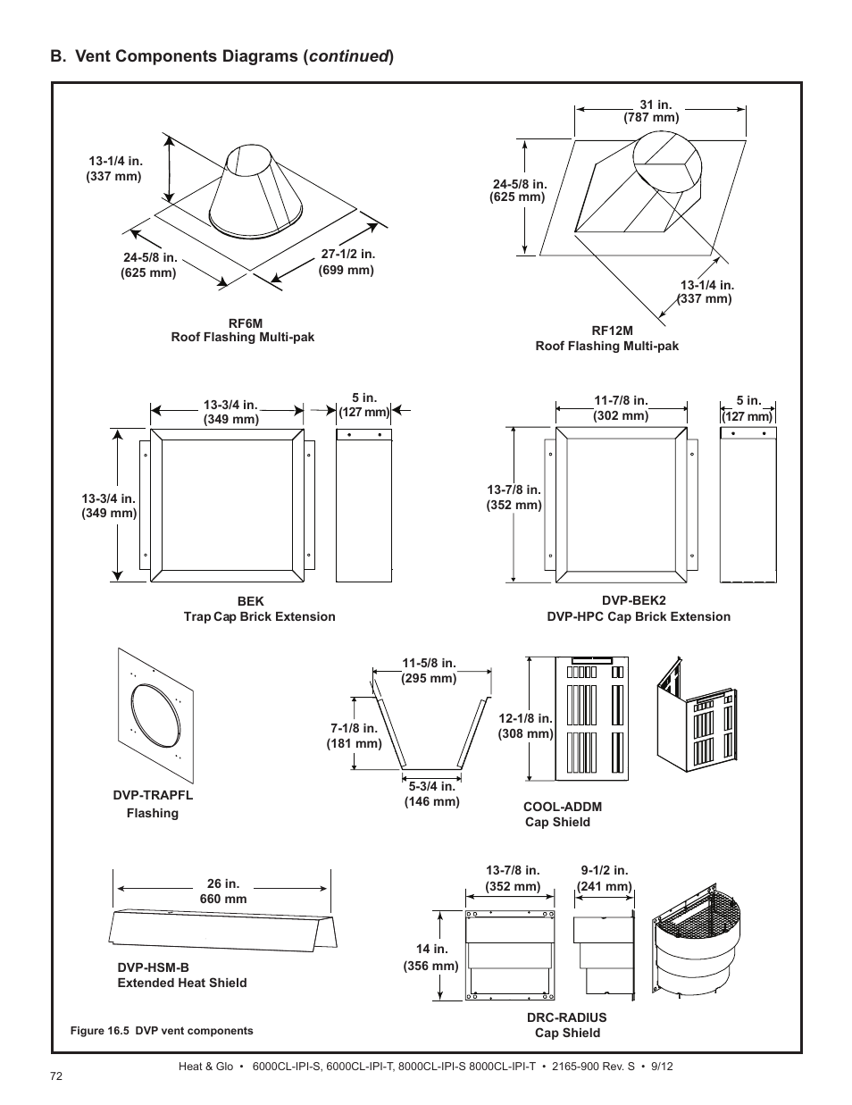 B. vent components diagrams ( continued ) | Heat & Glo Fireplace 8000CL-IPI-S User Manual | Page 72 / 82