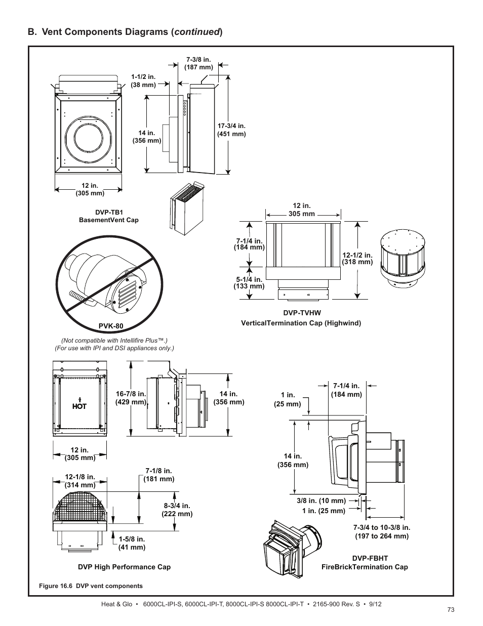 B. vent components diagrams ( continued ) | Heat & Glo Fireplace 8000CL-IPI-S User Manual | Page 73 / 82