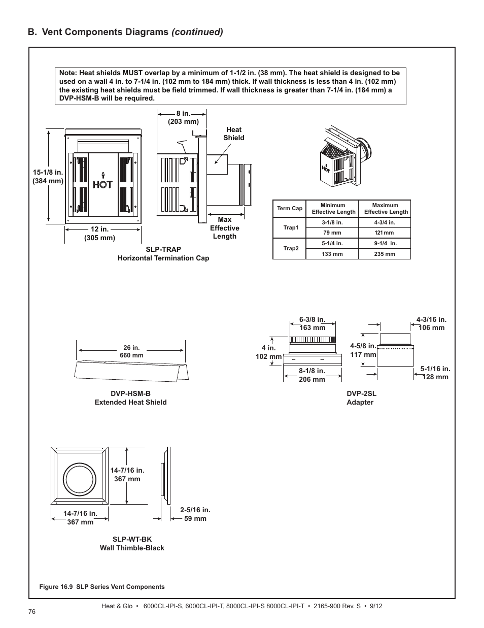 B. vent components diagrams (continued) | Heat & Glo Fireplace 8000CL-IPI-S User Manual | Page 76 / 82