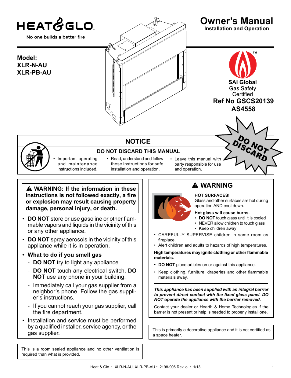 Heat & Glo Fireplace HEAT & GLOW XLR-N-AU User Manual | 70 pages