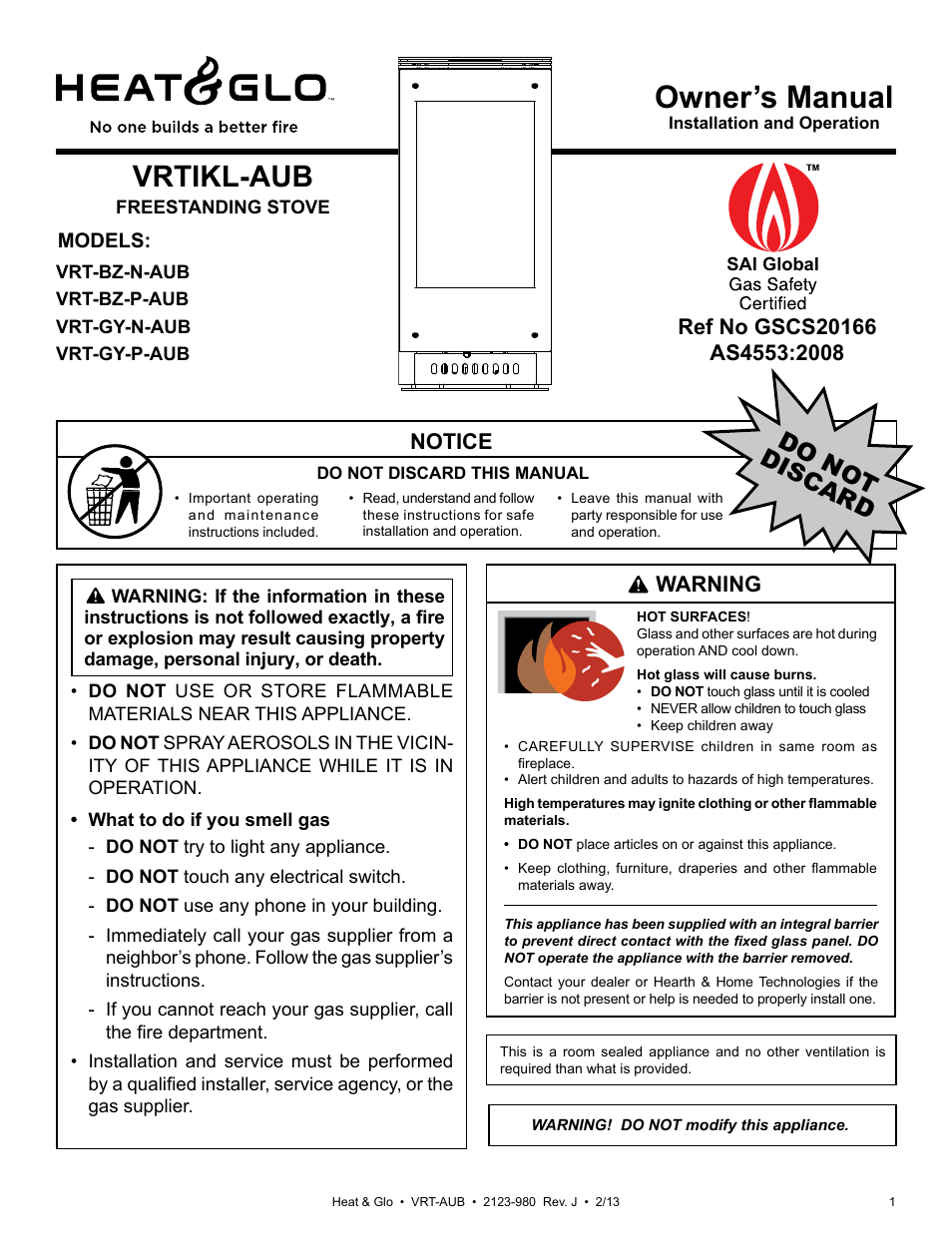 Heat & Glo Fireplace VRT-BZ-P-AUB User Manual | 76 pages
