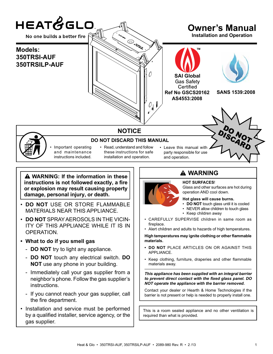 Heat & Glo Fireplace Heat & Glo 350TRSILP-AUF User Manual | 80 pages