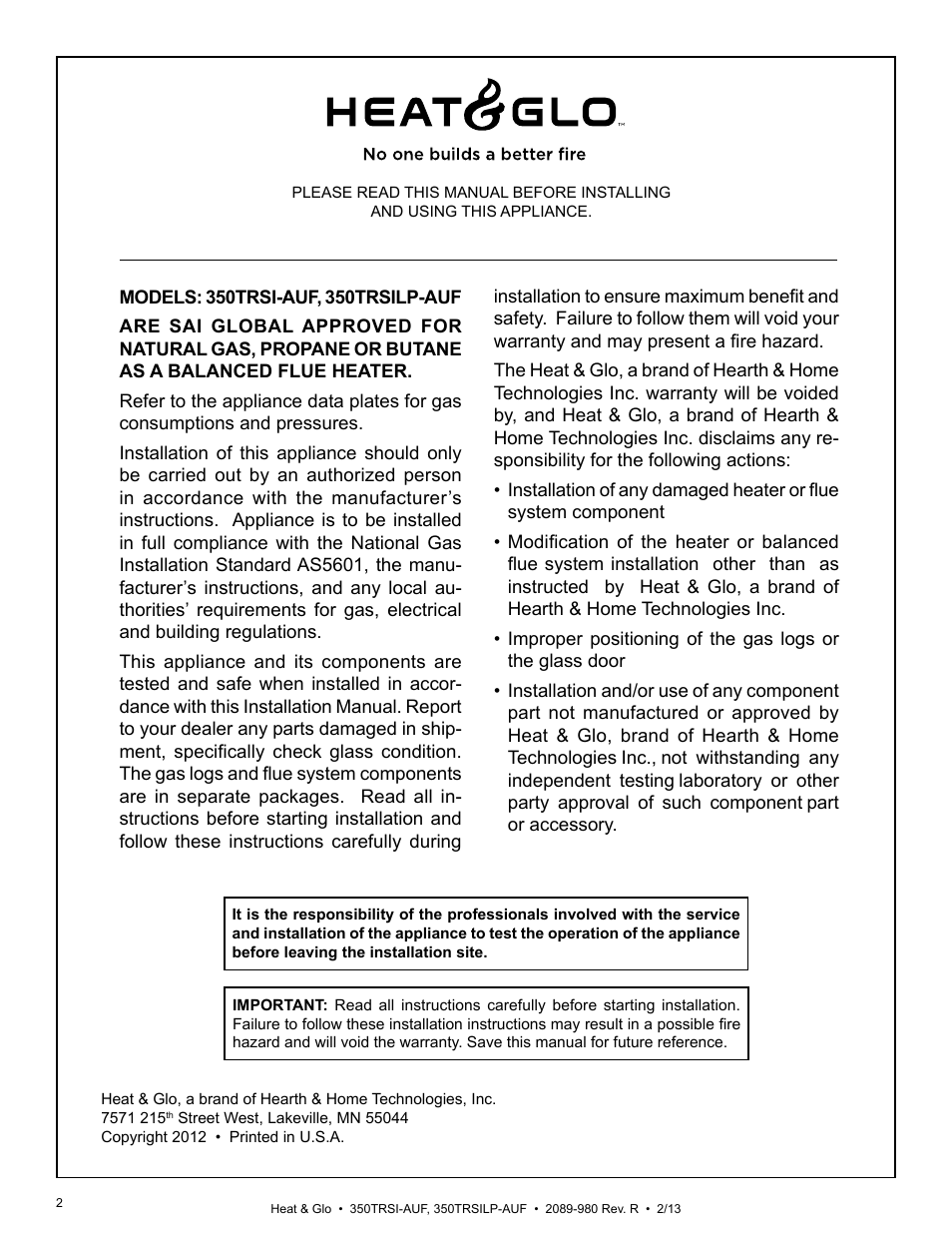 Heat & Glo Fireplace Heat & Glo 350TRSILP-AUF User Manual | Page 2 / 80