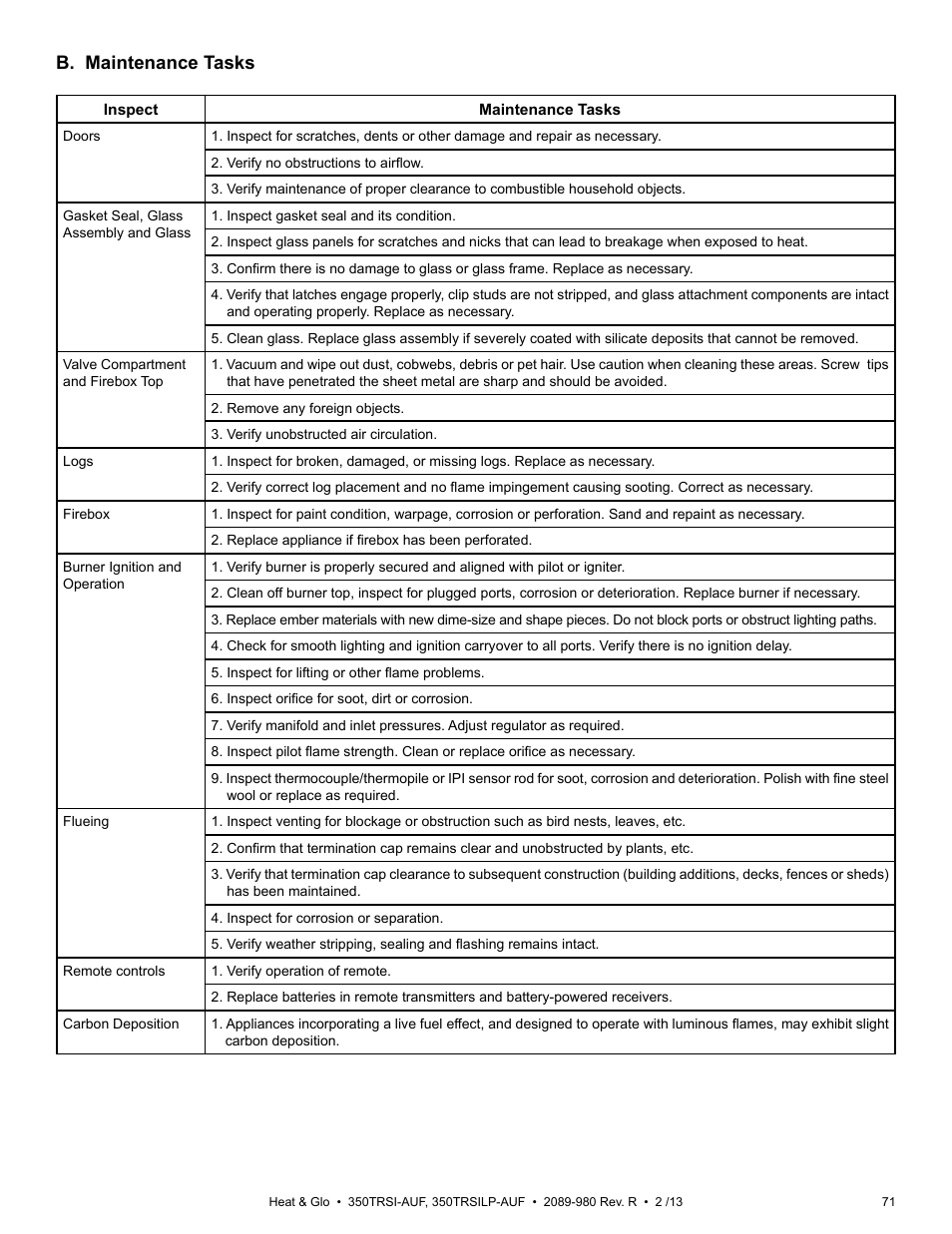 B. maintenance tasks | Heat & Glo Fireplace Heat & Glo 350TRSILP-AUF User Manual | Page 71 / 80