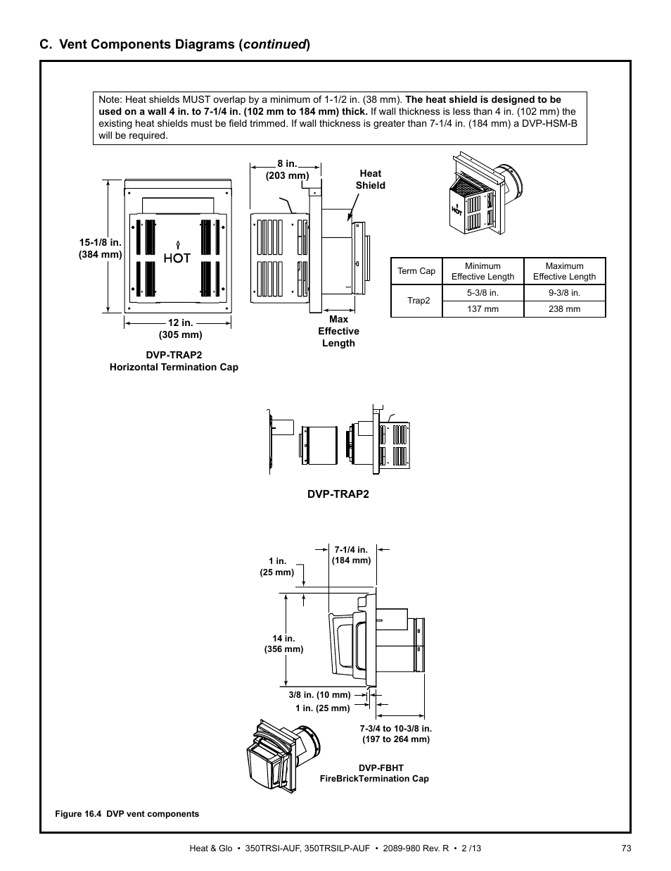 C. vent components diagrams ( continued ) | Heat & Glo Fireplace Heat & Glo 350TRSILP-AUF User Manual | Page 73 / 80