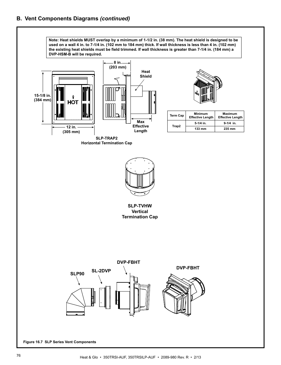 B. vent components diagrams (continued) | Heat & Glo Fireplace Heat & Glo 350TRSILP-AUF User Manual | Page 76 / 80