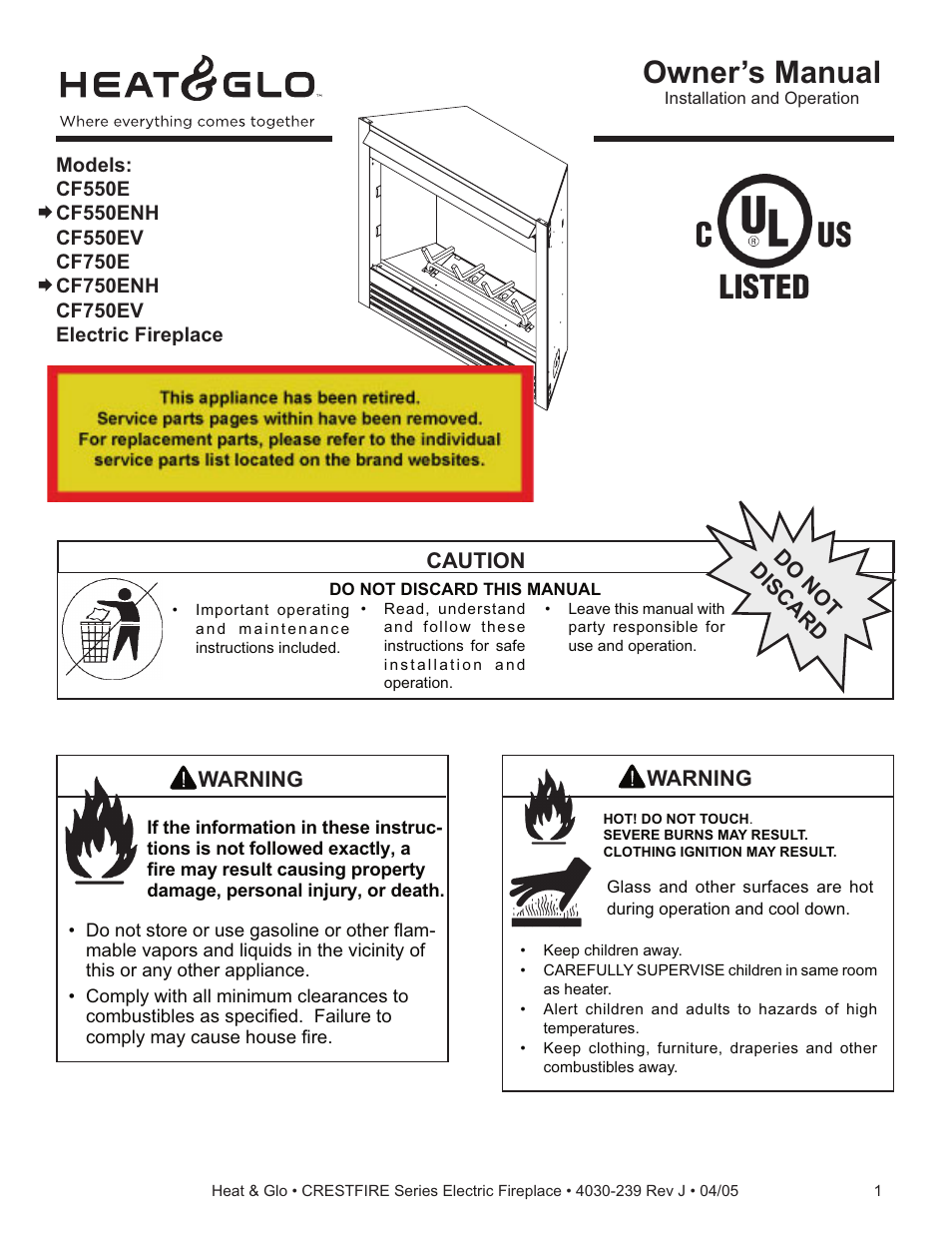 Heat & Glo Fireplace CRESTFIRE CF550EV User Manual | 26 pages