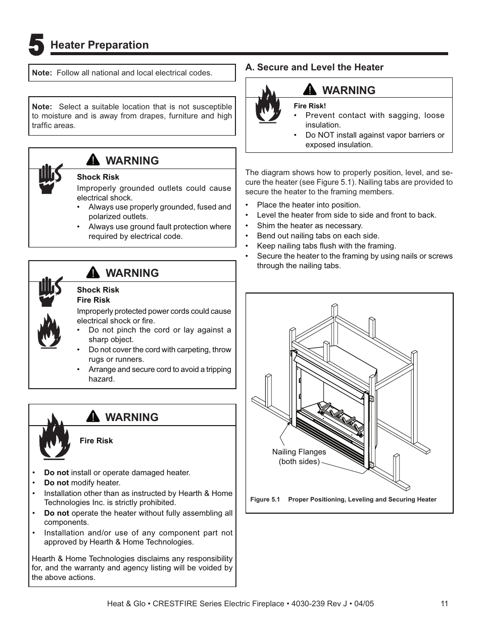 Heater preparation, Warning | Heat & Glo Fireplace CRESTFIRE CF550EV User Manual | Page 11 / 26