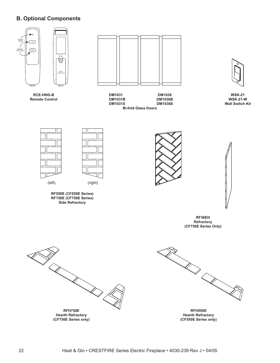 B. optional components | Heat & Glo Fireplace CRESTFIRE CF550EV User Manual | Page 22 / 26