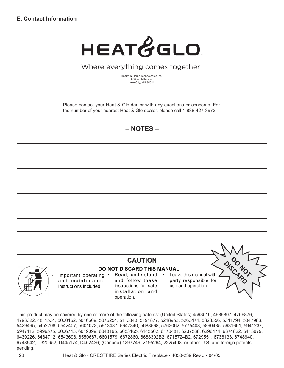 Caution, Do not discard | Heat & Glo Fireplace CRESTFIRE CF550EV User Manual | Page 26 / 26