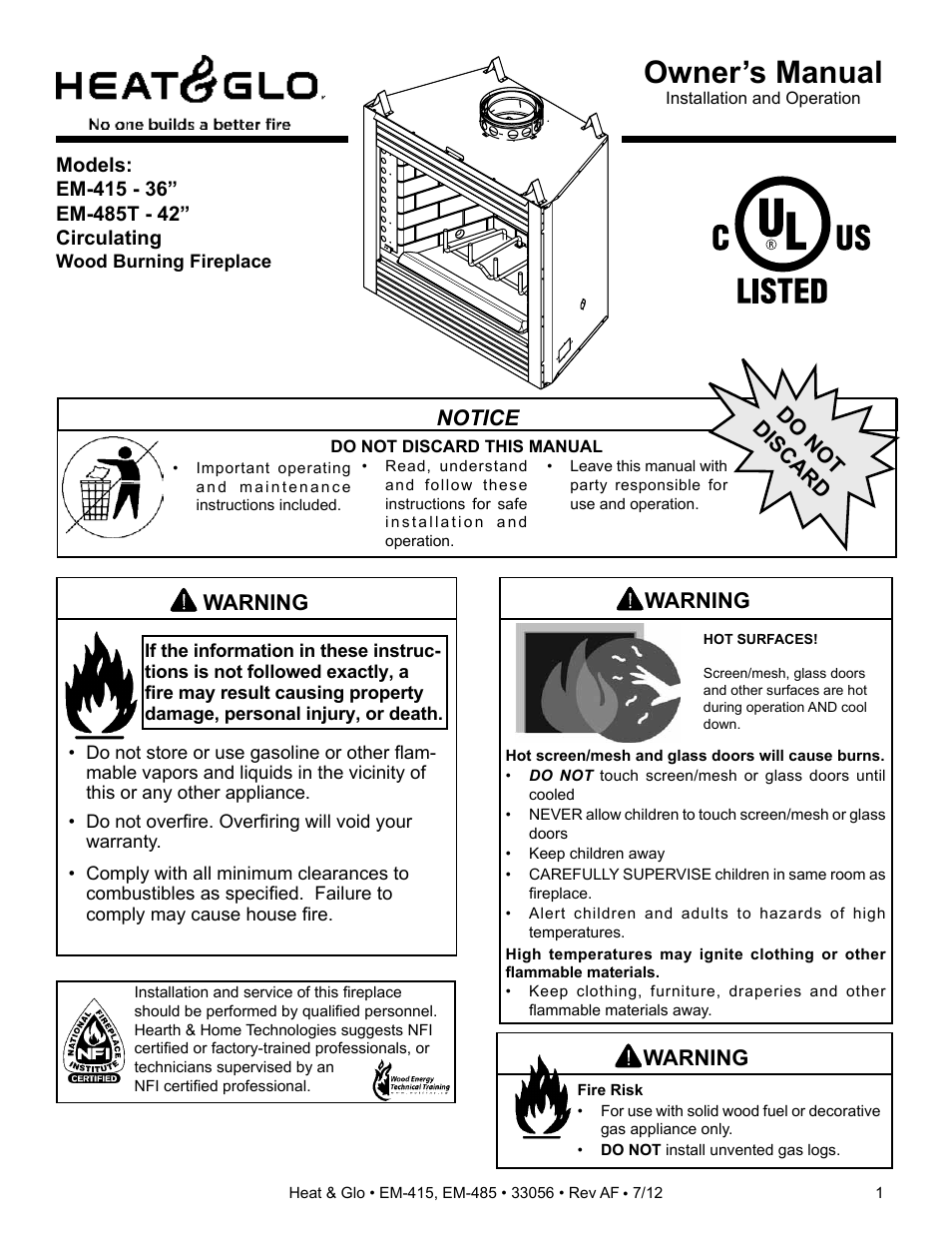Heat & Glo Fireplace EM-415 - 36 User Manual | 53 pages