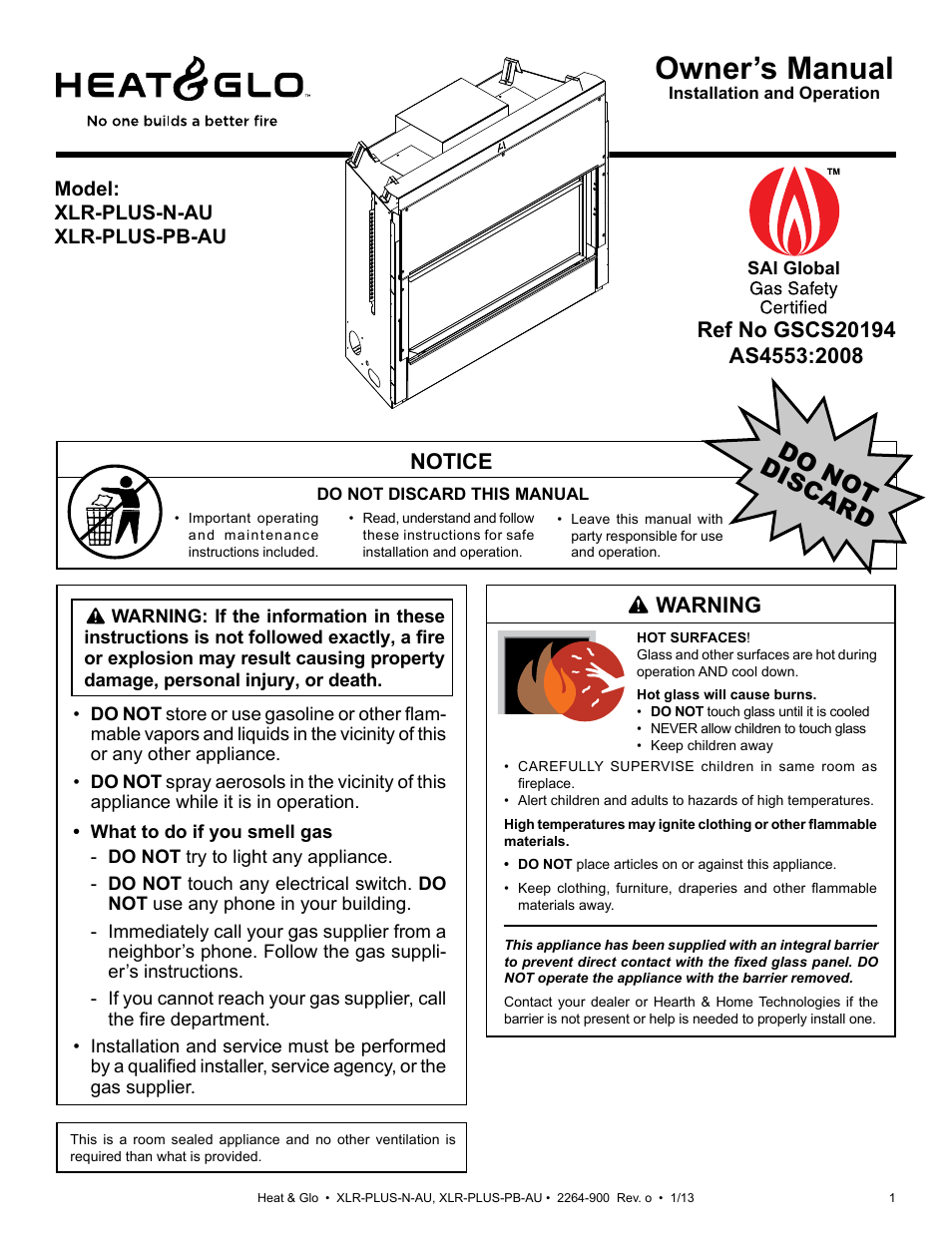 Heat & Glo Fireplace XLR-PLUS-PB-AU User Manual | 77 pages