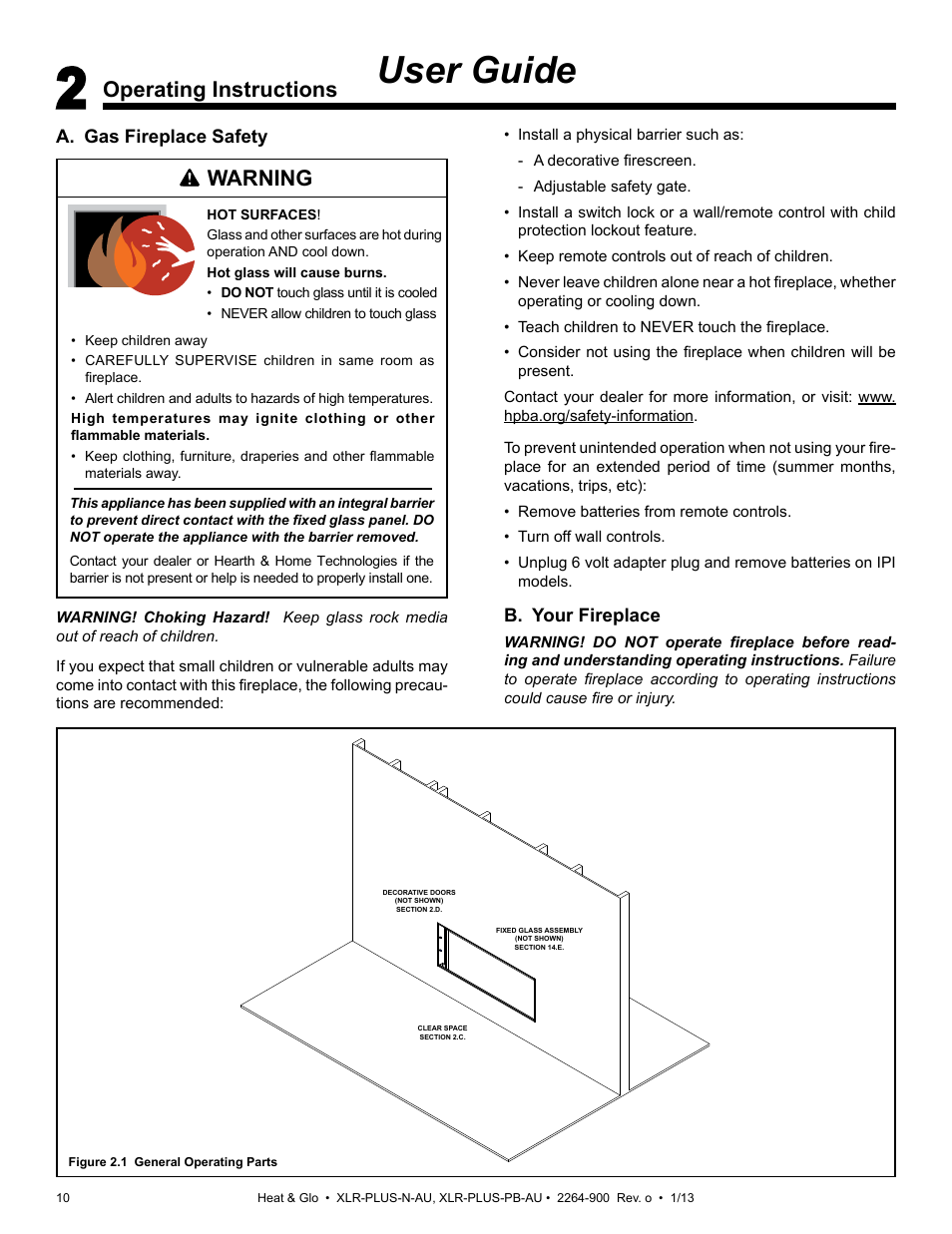 User guide, Warning, Operating instructions | Heat & Glo Fireplace XLR-PLUS-PB-AU User Manual | Page 10 / 77