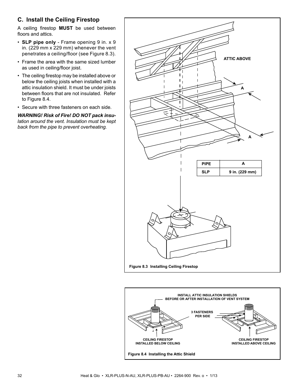 C. install the ceiling firestop | Heat & Glo Fireplace XLR-PLUS-PB-AU User Manual | Page 32 / 77