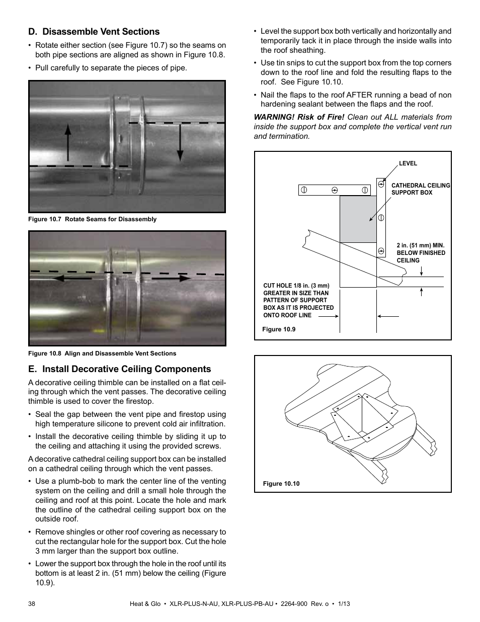 E. install decorative ceiling components | Heat & Glo Fireplace XLR-PLUS-PB-AU User Manual | Page 38 / 77