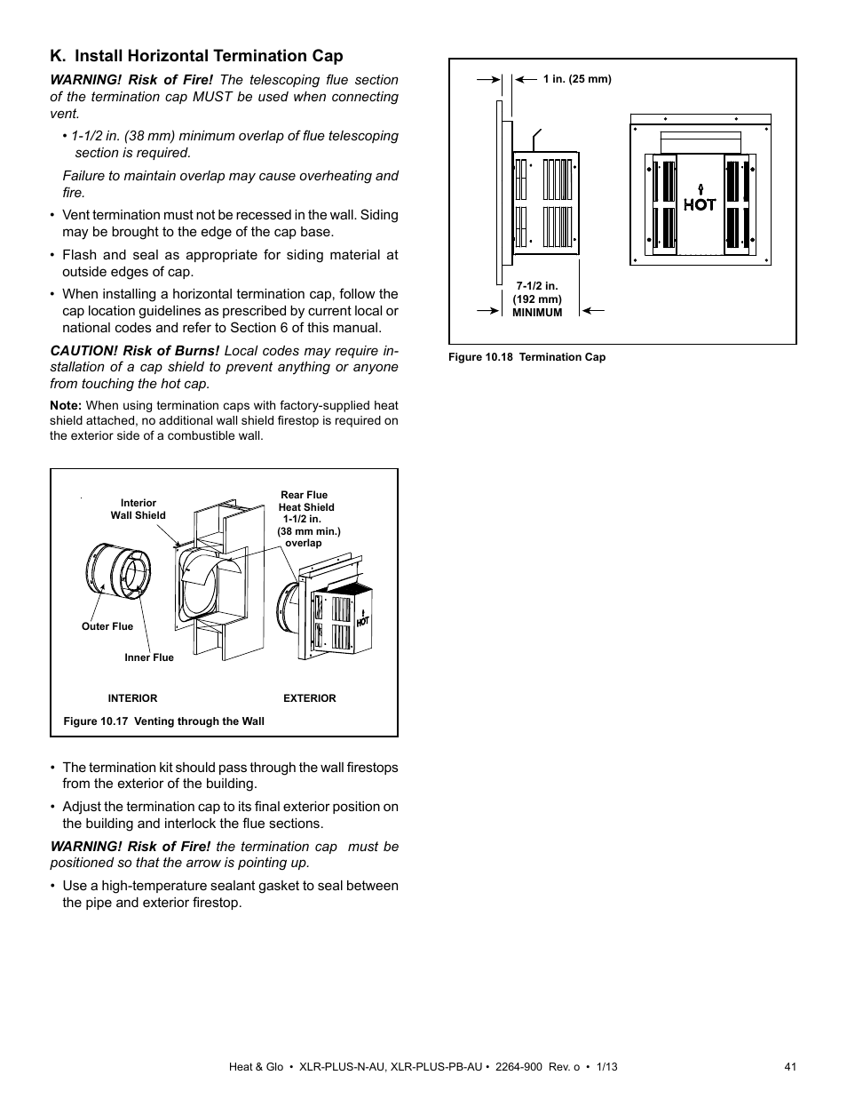 K. install horizontal termination cap | Heat & Glo Fireplace XLR-PLUS-PB-AU User Manual | Page 41 / 77