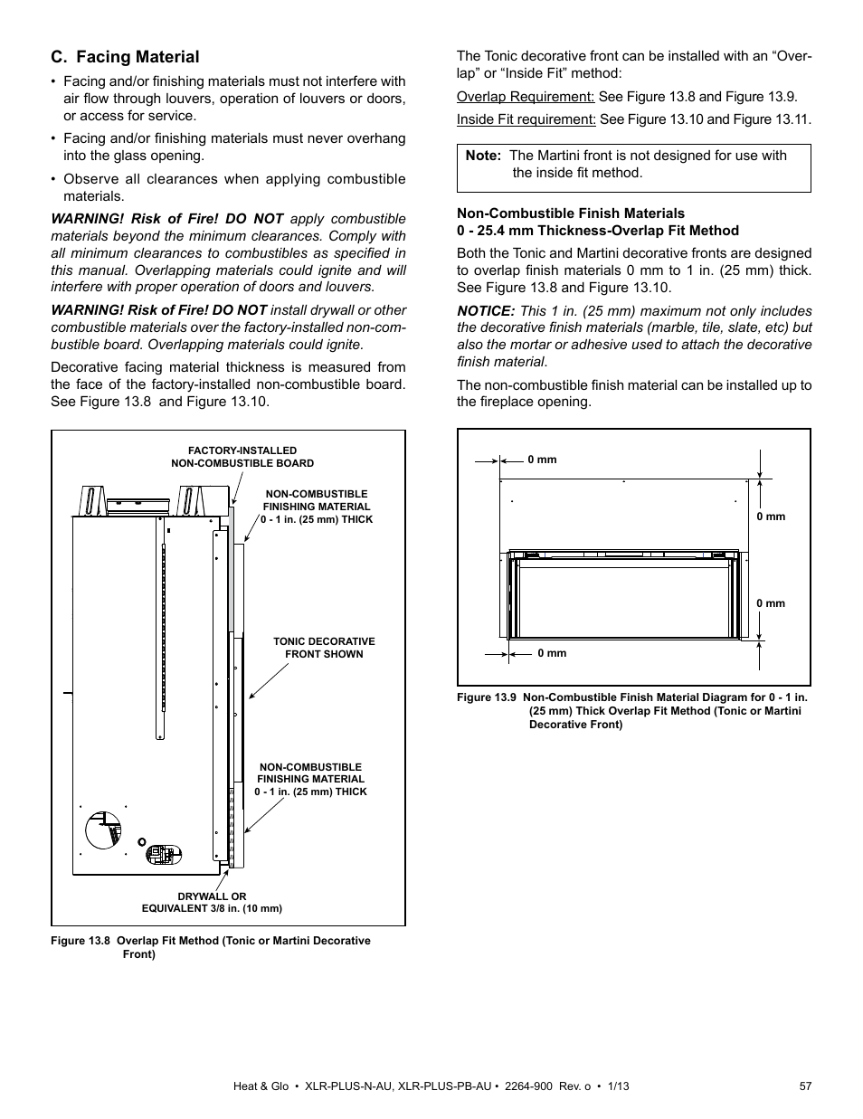 C. facing material | Heat & Glo Fireplace XLR-PLUS-PB-AU User Manual | Page 57 / 77