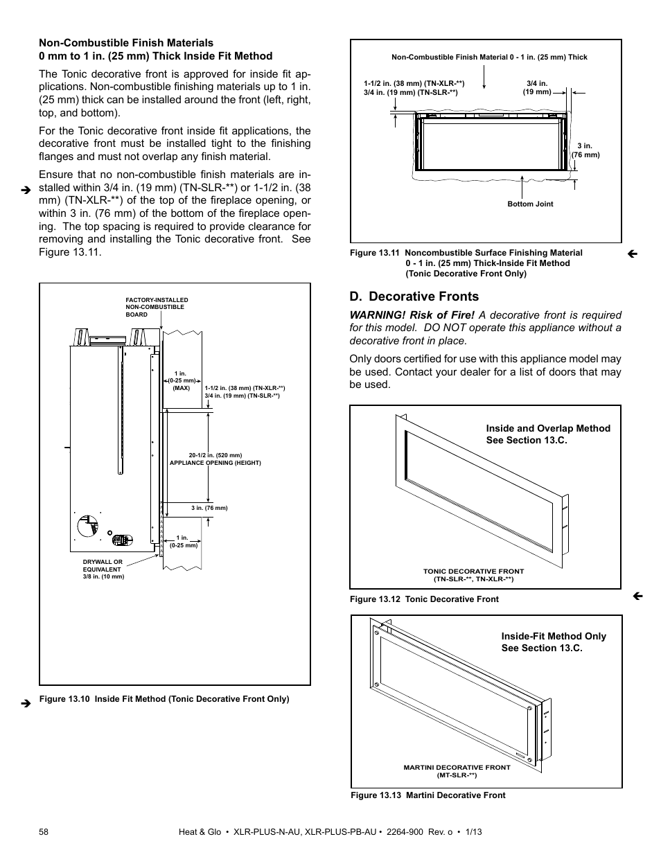 D. decorative fronts | Heat & Glo Fireplace XLR-PLUS-PB-AU User Manual | Page 58 / 77