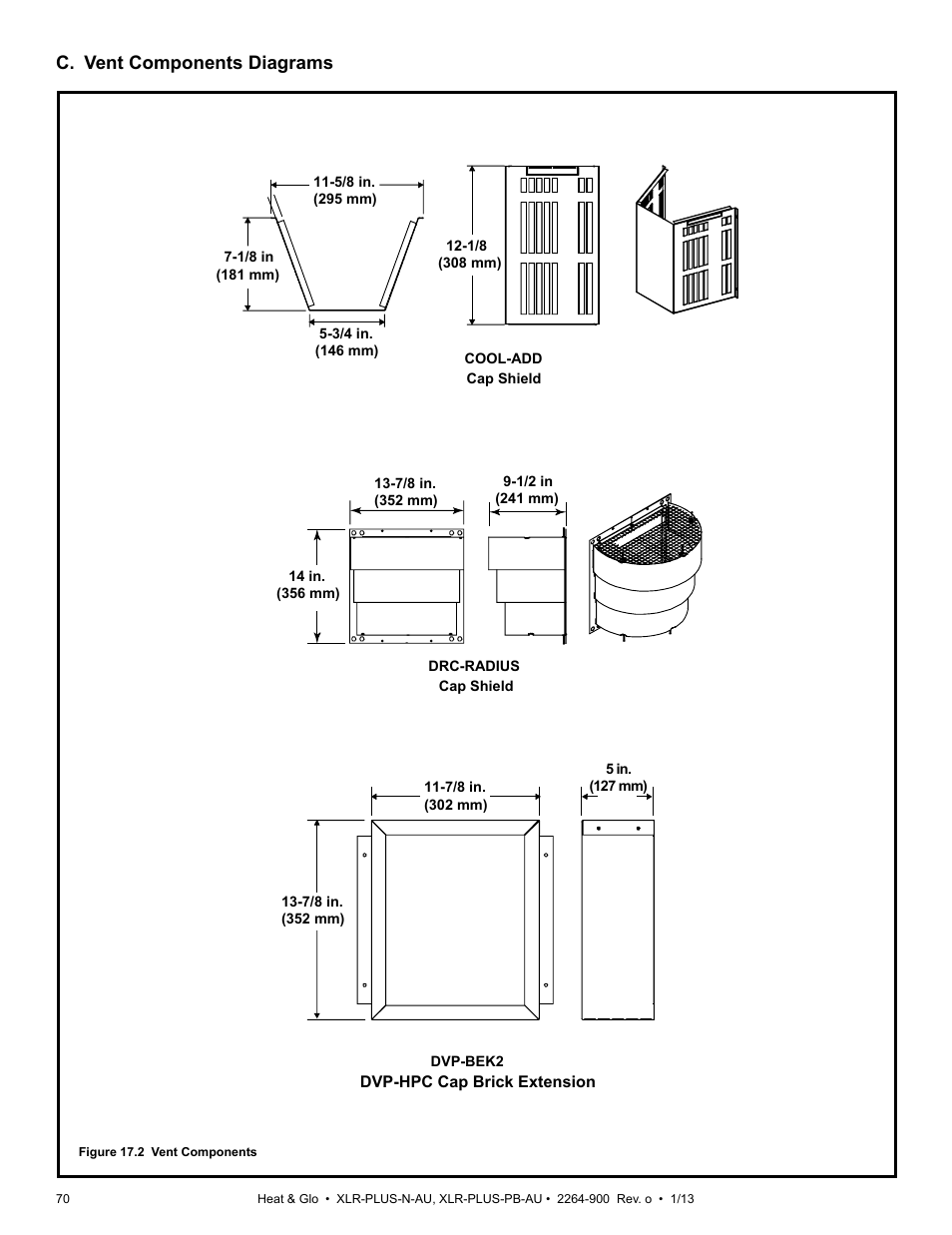 C. vent components diagrams | Heat & Glo Fireplace XLR-PLUS-PB-AU User Manual | Page 70 / 77