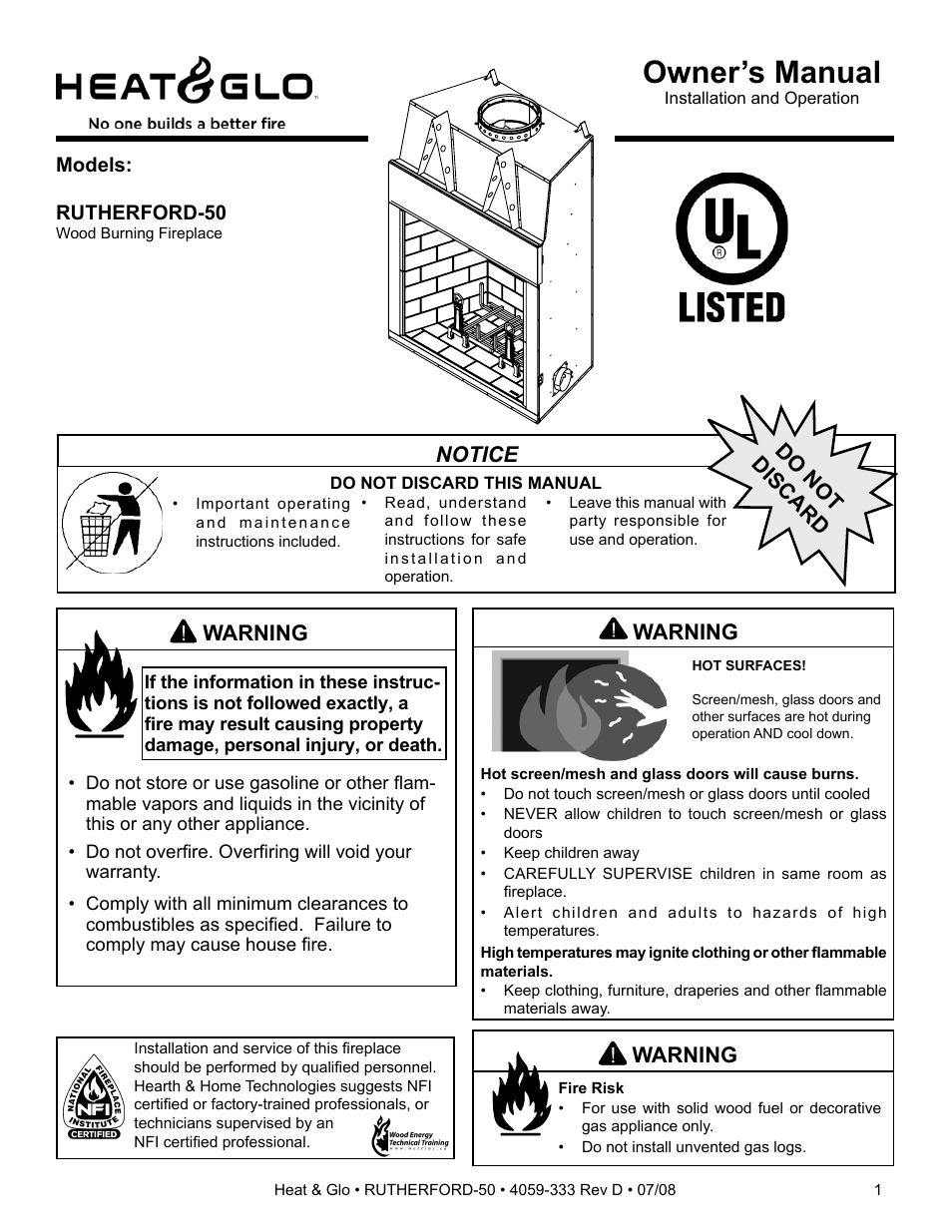 Heat & Glo Fireplace RUTHERFORD 50 User Manual | 48 pages